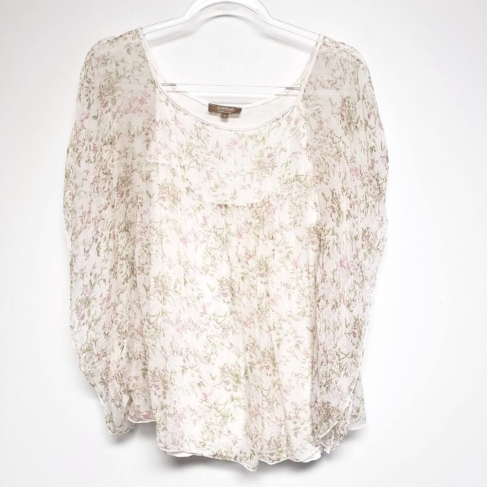 Carla Conti 100%‎ Silk Ivory Sheer Floral Flowy Feminine Top Size Small Italy